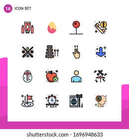 Group of 16 Modern Flat Color Filled Lines Set for fun; news; pin; information; call Editable Creative Vector Design Elements