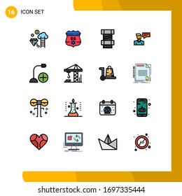 Group of 16 Modern Flat Color Filled Lines Set for computers; conversation; carpenter; man; message Editable Creative Vector Design Elements