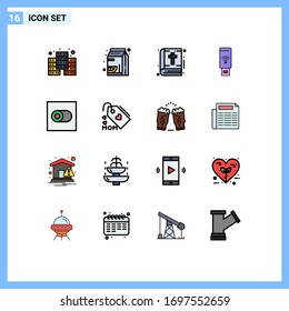 Group of 16 Modern Flat Color Filled Lines Set for toggle; control; book; signal; wifi Editable Creative Vector Design Elements