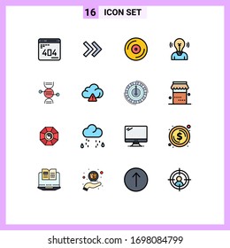 Group of 16 Modern Flat Color Filled Lines Set for healthcare; light; cd; person; idea Editable Creative Vector Design Elements
