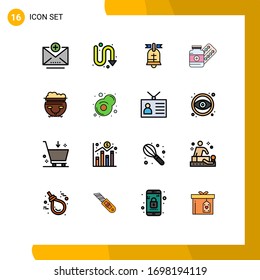 Group of 16 Modern Flat Color Filled Lines Set for pot; tablet; ring; drugs; pill Editable Creative Vector Design Elements