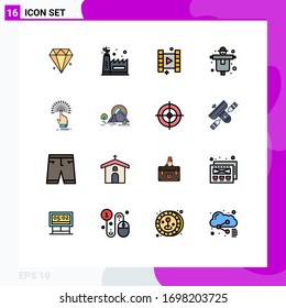 Group of 16 Modern Flat Color Filled Lines Set for digital; touch; play; reach; farming Editable Creative Vector Design Elements
