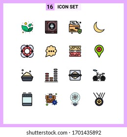 Group of 16 Modern Flat Color Filled Lines Set for outline; help; protection; essentials; sleep Editable Creative Vector Design Elements
