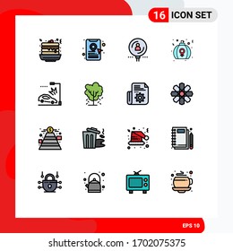 Group of 16 Modern Flat Color Filled Lines Set for accident; perfume; human; love; day Editable Creative Vector Design Elements