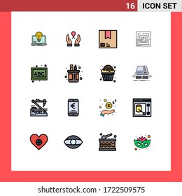 Group of 16 Modern Flat Color Filled Lines Set for marketing; business; woman; shipment; package Editable Creative Vector Design Elements