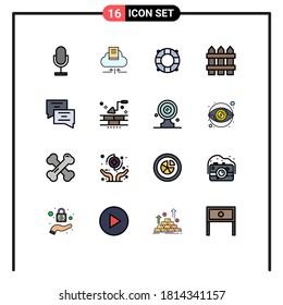 Group of 16 Modern Flat Color Filled Lines Set for education; wood; notebook; security; fence Editable Creative Vector Design Elements