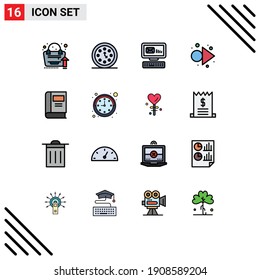 Group of 16 Modern Flat Color Filled Lines Set for education; right; timer; forward; message Editable Creative Vector Design Elements