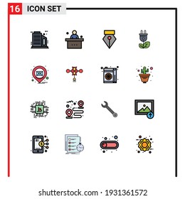 Grupo de 16 líneas llenas de color plano moderno para clavija; correo electrónico; editor; poder; Elementos de diseño de vectores creativos editables de energía
