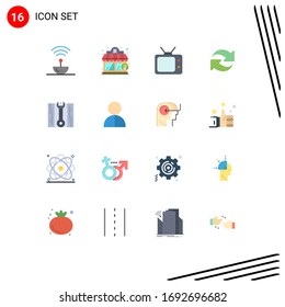 Group of 16 Modern Flat Colors Set for repair; wrench; television; repeat; reload Editable Pack of Creative Vector Design Elements