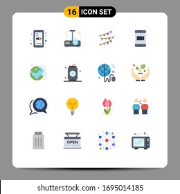Gruppe von 16 modernen Flachfarben für die Ökologie; Kamera; Dekorationen; Video; Bearbeitbares Geburtstagspaket für kreative Vektorillustration-Design-Elemente