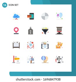 Group of 16 Modern Flat Colors Set for health; cancer; mobile; balloons; pill Editable Pack of Creative Vector Design Elements