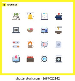 Group of 16 Modern Flat Colors Set for laptop; book; bridge; apple; education Editable Pack of Creative Vector Design Elements