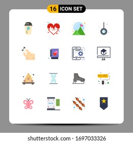 Grupo de 16 colores planos modernos para la mano; camping; amor; péndulo; paquete editable de materiales de diseño de vectores creativos