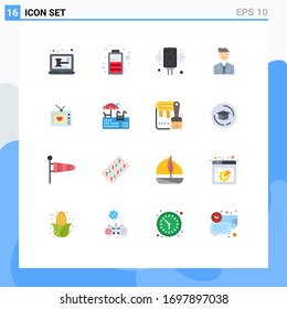 Grupo de 16 colores planos modernos para televisión; hombre; registro; trabajo; paquete editable para empresas con elementos de diseño de vectores creativos