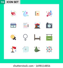 Gruppe von 16 modernen Flachfarben, Set für den Funkdienst; Venus; Notizbuch; männlich; Editable-Paket mit kreativen Vektorillustration-Design-Elementen