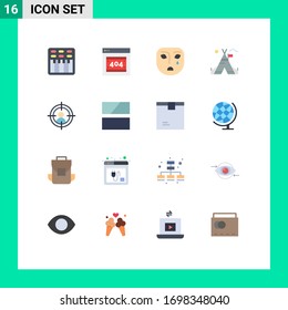 Grupo de 16 Colores planos modernos, ambientados para el objetivo; americano; emoción; campamento; paquete editable sin tienda de materiales de diseño de vectores creativos