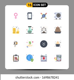 Group of 16 Modern Flat Colors Set for money; cash; paid; wallet; cash Editable Pack of Creative Vector Design Elements