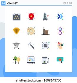 Grupo de 16 colores planos modernos para multimedia; dirección; verificar; flecha; paquete editable de música de elementos de diseño de vectores creativos