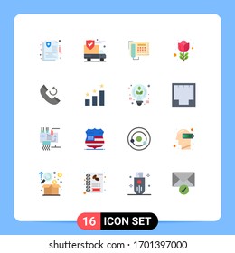 Group of 16 Modern Flat Colors Set for phone; rose; telephone; nature;  Editable Pack of Creative Vector Design Elements
