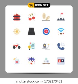 Grupo de 16 colores planos modernos para americano; ruta; alimentos; carretera; sunny paquete editable de elementos de diseño de vectores creativos