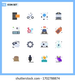 Group of 16 Modern Flat Colors Set for keyboard; transport; art; railway; discussion Editable Pack of Creative Vector Design Elements