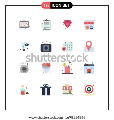 Group of 16 Modern Flat Colors Set for process; store; done; shopping; sale Editable Pack of Creative Vector Design Elements