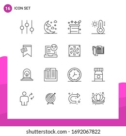Gruppe von 16 Modern Outlines Set for sign; Marke; Zauberhut; Temperatur; Design-Elemente für klimatisch bearbeitbare Vektorillustrationen
