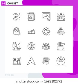Group of 16 Modern Outlines Set for course; marketing; bean; finance; basket Editable Vector Design Elements