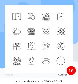 Group of 16 Modern Outlines Set for balance; food; student; weather; cloud Editable Vector Design Elements