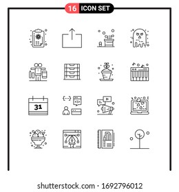 Group of 16 Modern Outlines Set for balance; halloween; caddy; ghost; avatar Editable Vector Design Elements