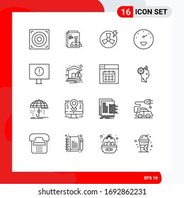 Group of 16 Modern Outlines Set for home; error; power; computer; performance Editable Vector Design Elements