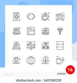 Group of 16 Modern Outlines Set for user; interface; vision; device; house Editable Vector Design Elements