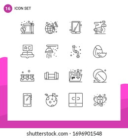 Group of 16 Modern Outlines Set for education; megaphone; ipad; announcement; target Editable Vector Design Elements