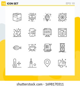 Group of 16 Modern Outlines Set for humidity; setting; craving; preference; dollar Editable Vector Design Elements