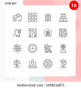 Group of 16 Modern Outlines Set for human; failure; progress; brain; imagination Editable Vector Design Elements