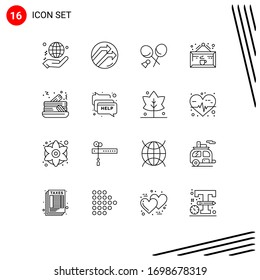 Group of 16 Modern Outlines Set for shop; coffee; report; cafe; spring Editable Vector Design Elements
