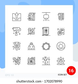 Group of 16 Modern Outlines Set for artistic; items; pak; stationary; tools Editable Vector Design Elements