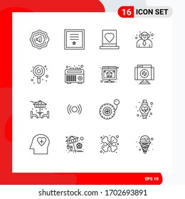 Group of 16 Modern Outlines Set for sweets; kids; love; candy; teacher Editable Vector Design Elements