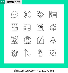 Group of 16 Modern Outlines Set for sound; movie; maximize; cinema; graph Editable Vector Design Elements