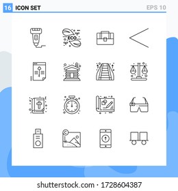 Grupo de 16 líneas de contorno modernas para archivo; a la izquierda; hoja; flecha; Elementos de diseño de vectores editables por caso