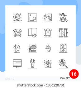 Grupo de los 16 Líneas de Expediente Modernas para la fabricación; spa; digital; ducha; elementos de diseño de vectores editables de hotel