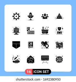 Group of 16 Modern Solid Glyphs Set for camp; tent; team; person; leader Editable Vector Design Elements