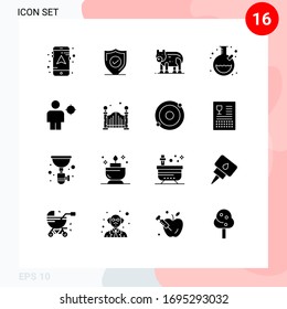 Group of 16 Modern Solid Glyphs Set for location; body; bear; avatar; test Editable Vector Design Elements
