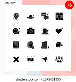 Gruppe von 16 modernen festen Glyphen Set für die Schale; Musik; Luftblase; Urlaub; Bearbeitbare Design-Elemente für Vektorillustrationen
