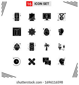 Group of 16 Modern Solid Glyphs Set for contact; dollar; development; coins; microphone Editable Vector Design Elements