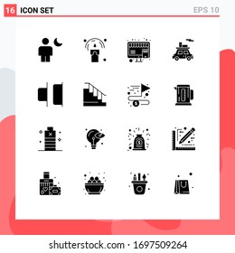 Group of 16 Modern Solid Glyphs Set for distribute; transport; night; sports; marketing Editable Vector Design Elements