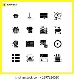 Group of 16 Modern Solid Glyphs Set for grocery; update; finance; man; user Editable Vector Design Elements