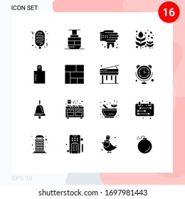 Group of 16 Modern Solid Glyphs Set for golden; food; washing; tree; fall Editable Vector Design Elements