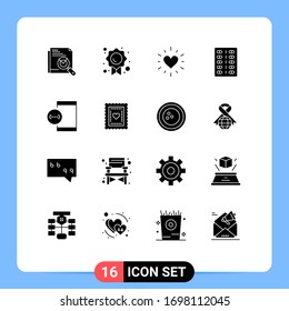 Group of 16 Modern Solid Glyphs Set for app; form; mark; fitness; disease Editable Vector Design Elements