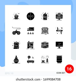 Grupo de 16 Glifos Sólidos modernos para dispositivos; web; viernes negro; emplazamiento; elementos de diseño de vectores editables del explorador